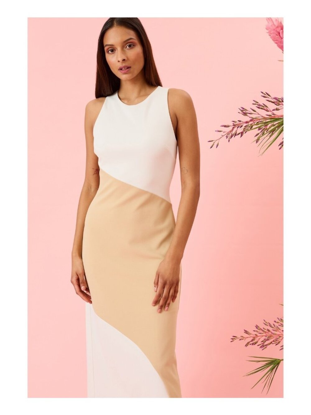 Donna Morgan Women Sleeveless Colorblocked A-Line Dress Cream Ivory Size 16 $128 - Picture 4 of 4